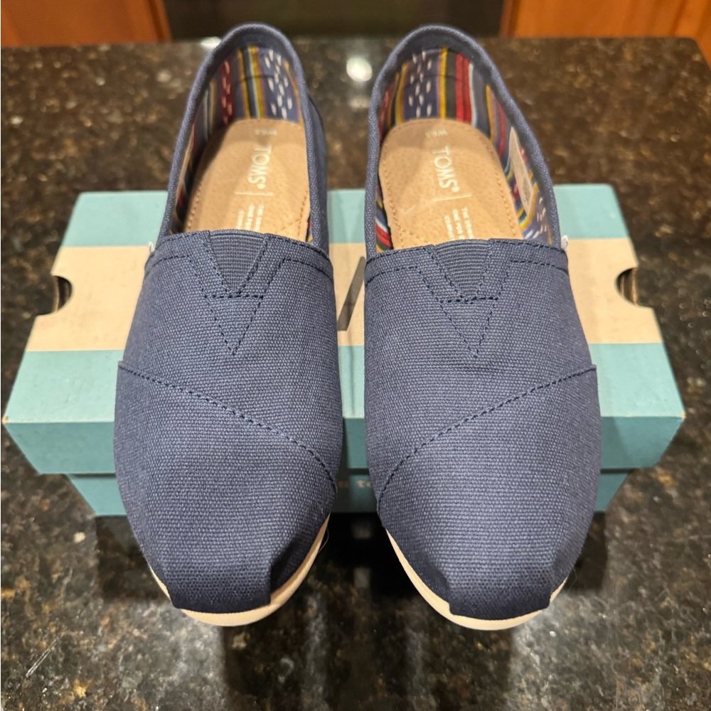 TOMS Navy Canvas Slip-Ons Brand New